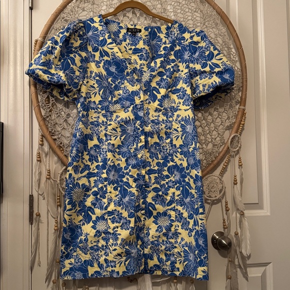 J. Crew Dresses & Skirts - J. Crew Button-front puff-sleeve dress in blue floral twill Size 12 A00324